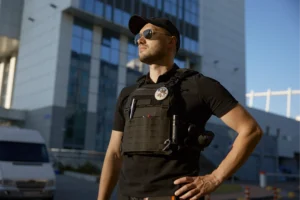 Image showing a security officer wearing a bullet proof vest.
